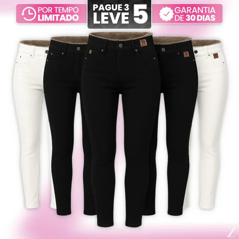 |Leve 5, Pague Só 3| Kit de Calças Femininas Skinny Liana de Cintura Alta em Veludo com Poliéster, Elastano & Spandex