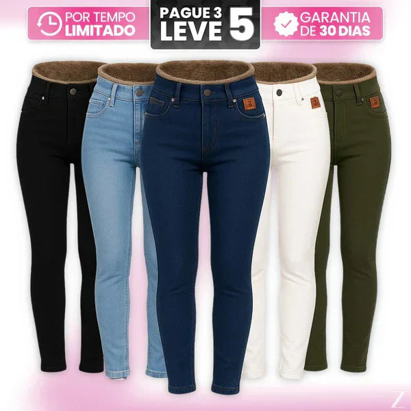 |Leve 5, Pague Só 3| Kit de Calças Femininas Skinny Liana de Cintura Alta em Veludo com Poliéster, Elastano & Spandex